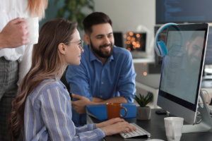 IT professionals collaborating on computer support solutions at a managed service provider in Sydney