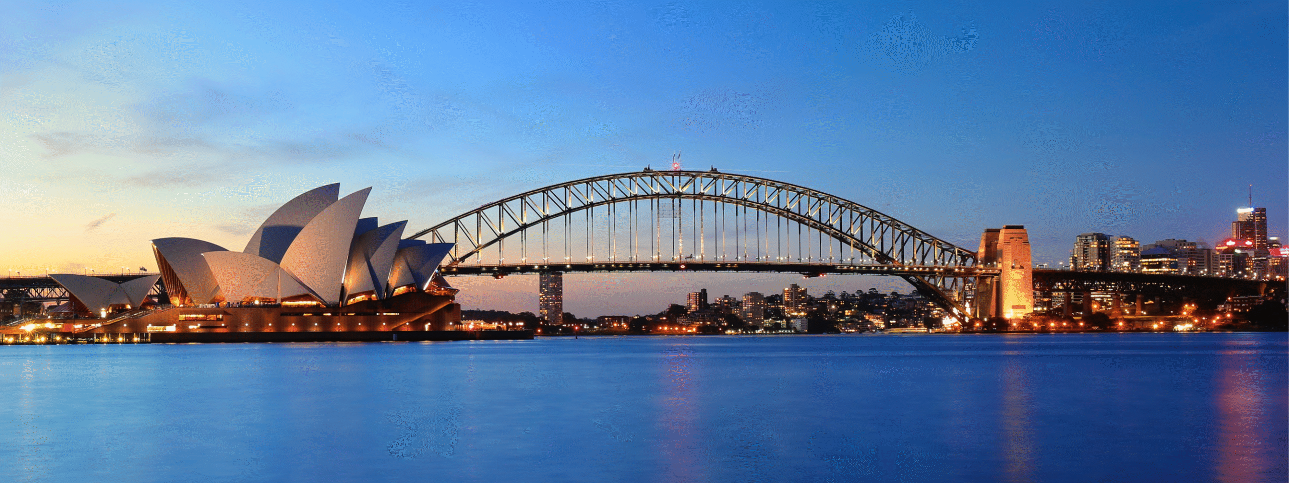 Sydney Harbour Bridge and Opera House at dusk, representing managed IT services in Sydney.