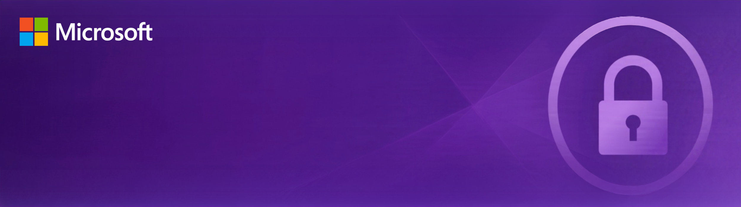 Purple cybersecurity banner featuring a padlock icon and Microsoft logo representing Microsoft security updates and the Patch Tuesday Schedule