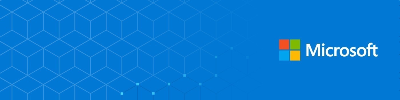 Blue Microsoft banner with Microsoft logo and white geometric line pattern to illustrate Patch Tuesday